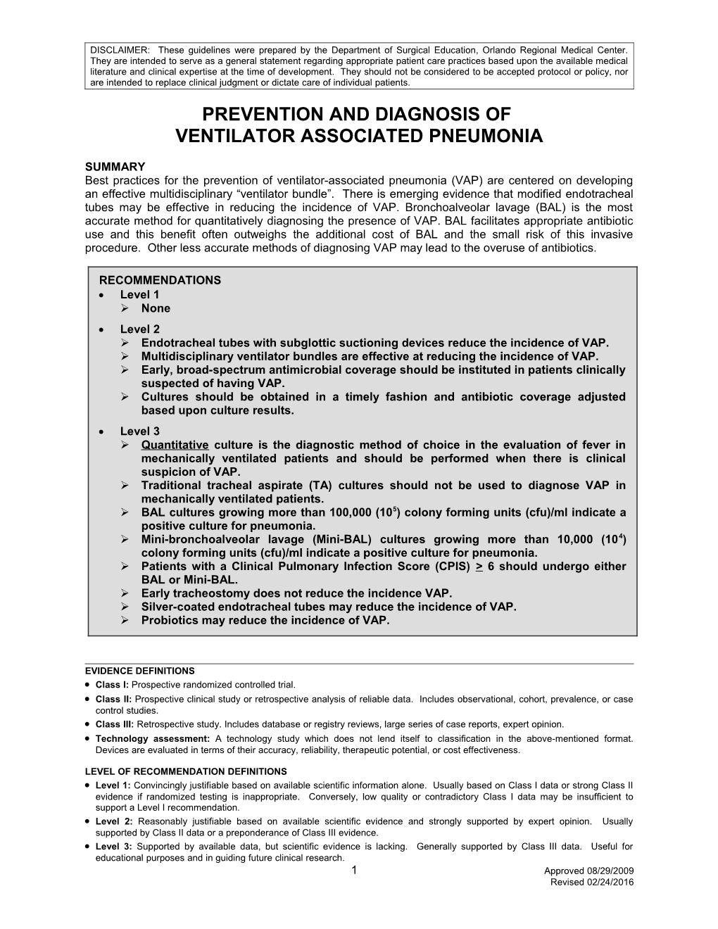 Ventilator Associated Pneumonia