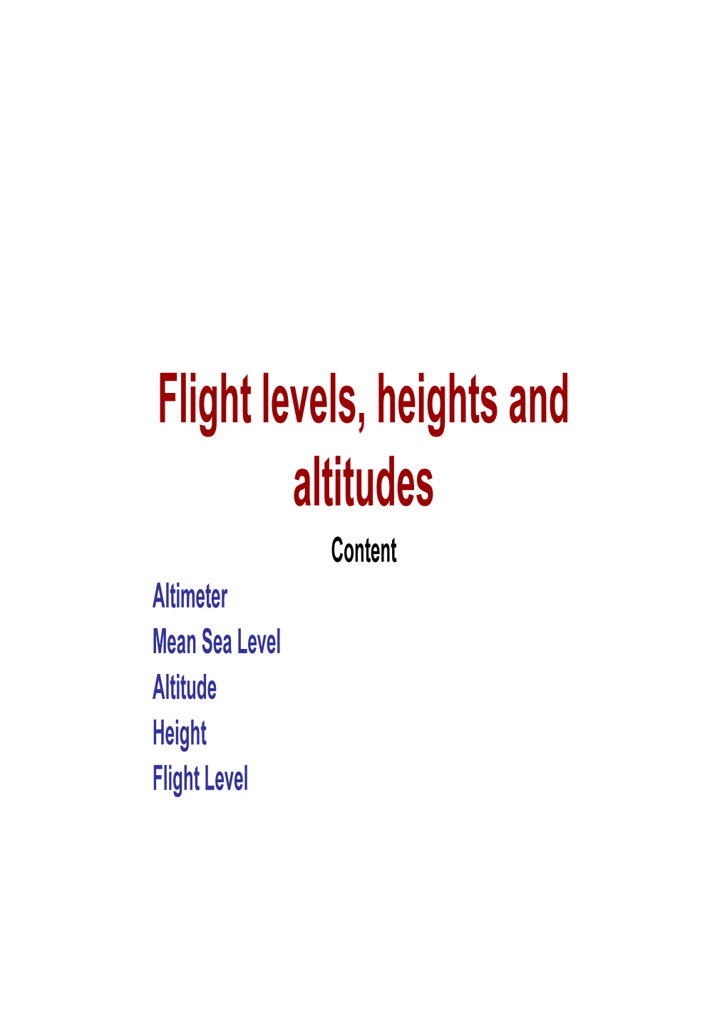 Altimeter Mean Sea Level Altitude Height Flight Level