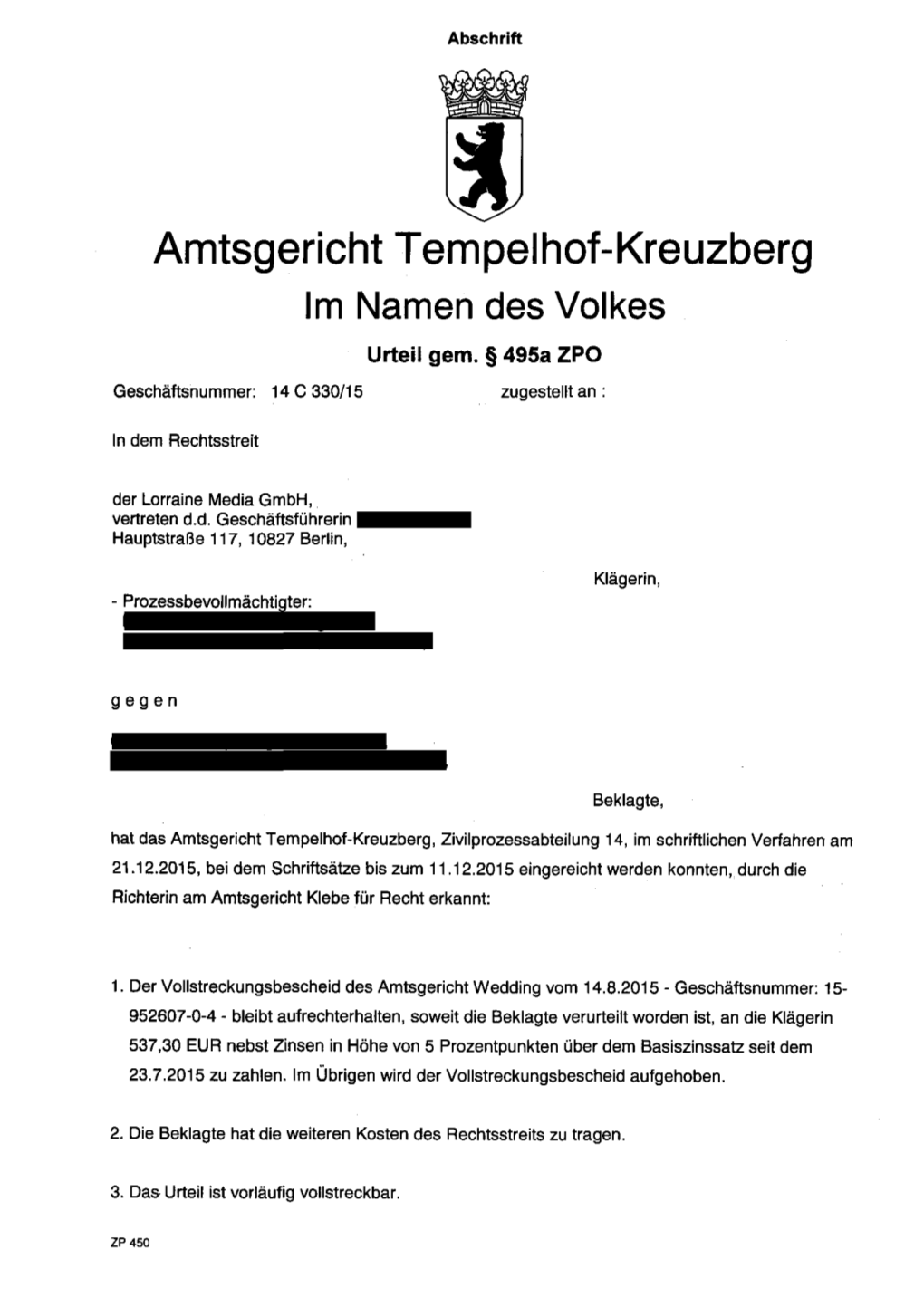 Amtsgericht Tempelhof-Kreuzberg 14 C 330-15