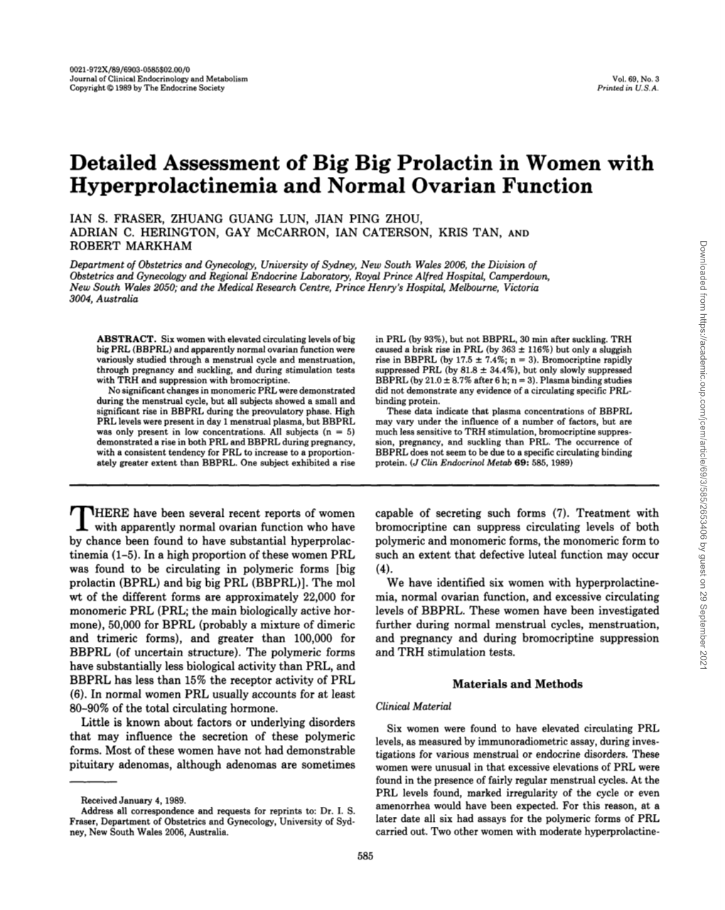 Detailed Assessment of Big Big Prolactin in Women with Hyperprolactinemia and Normal Ovarian Function