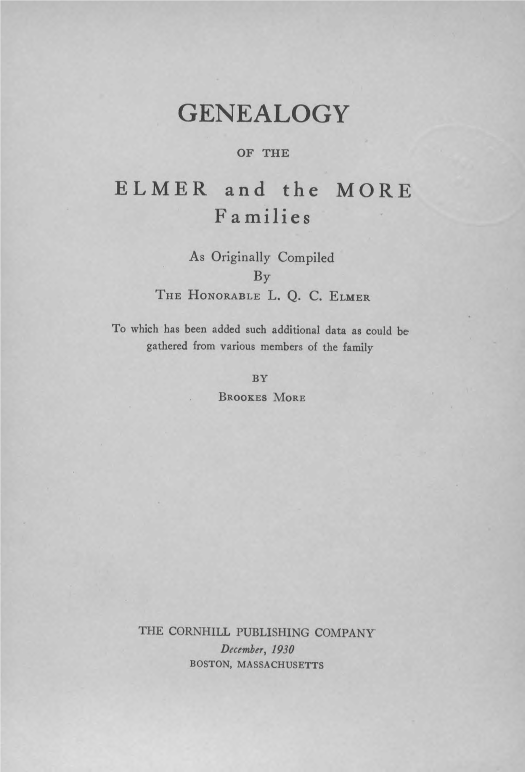 Genealogy of the Elmer and the More Families