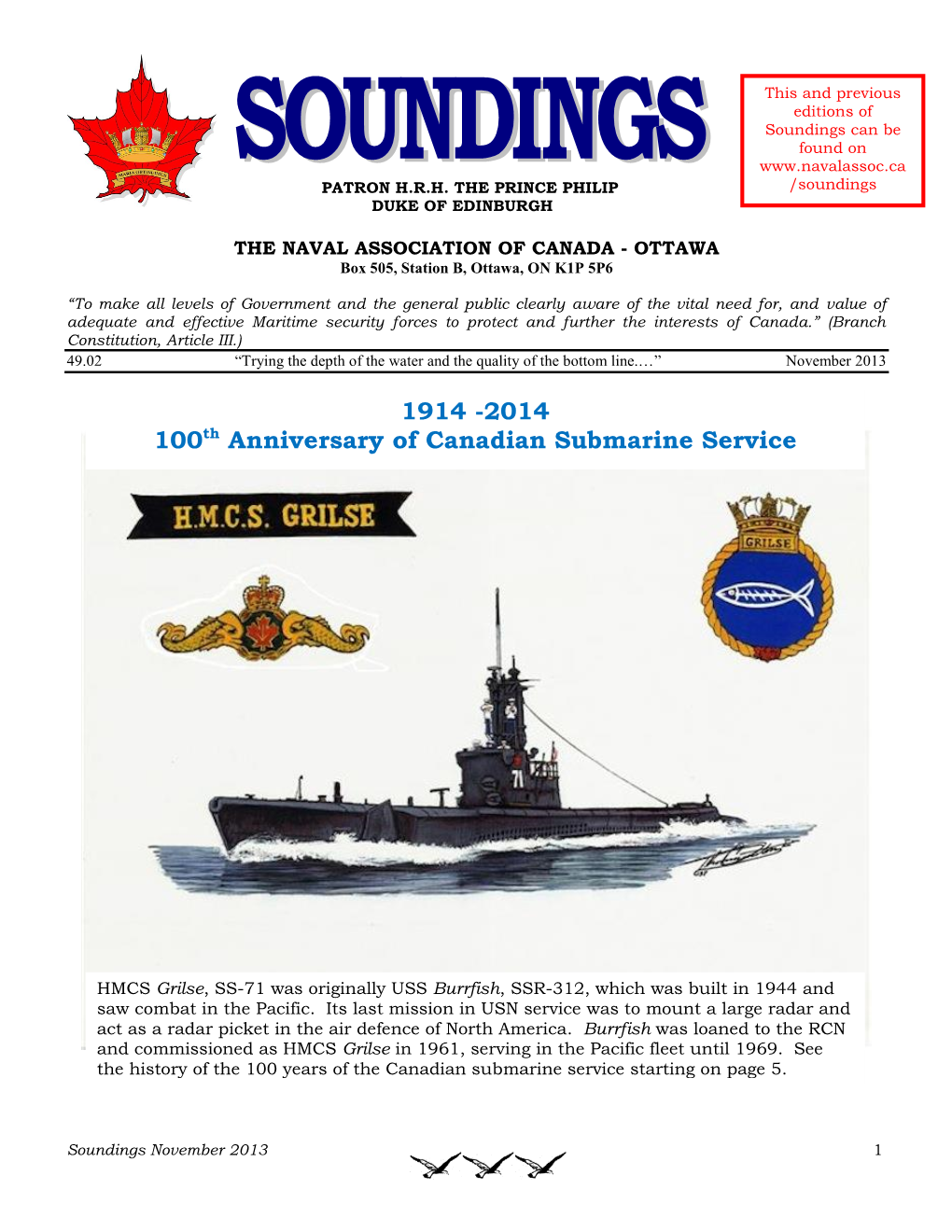 1914 -2014 100Th Anniversary of Canadian Submarine Service