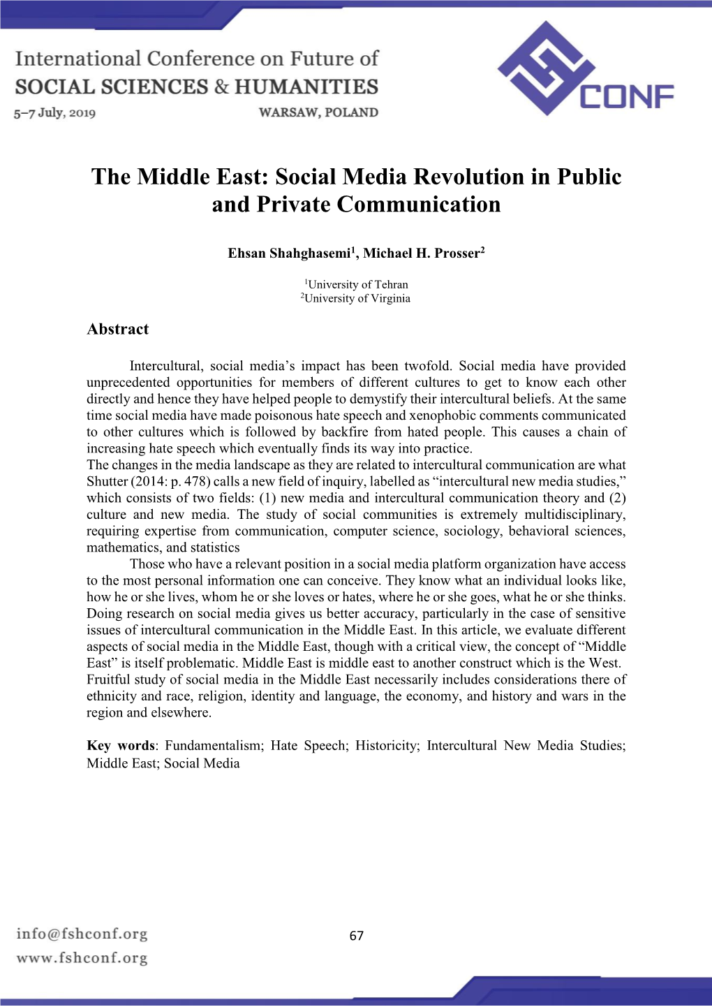 The Middle East: Social Media Revolution in Public and Private Communication