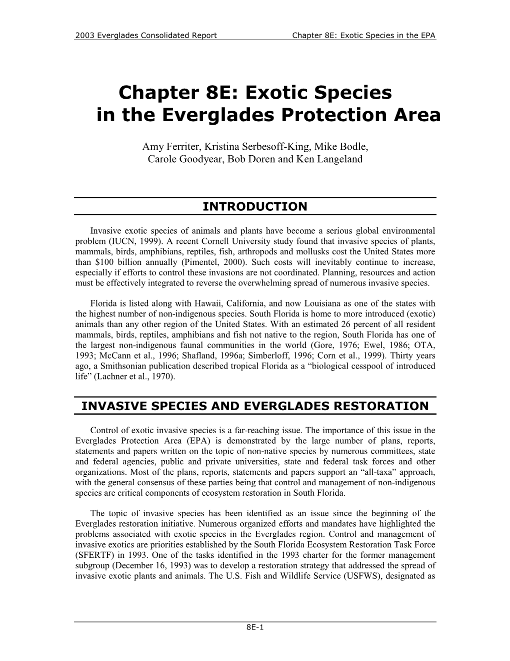 Chapter 8E: Exotic Species in the Everglades Protection Area