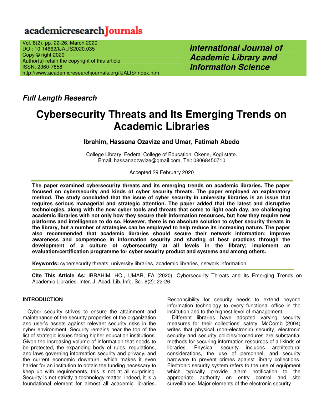 Cybersecurity Threats and Its Emerging Trends on Academic Libraries