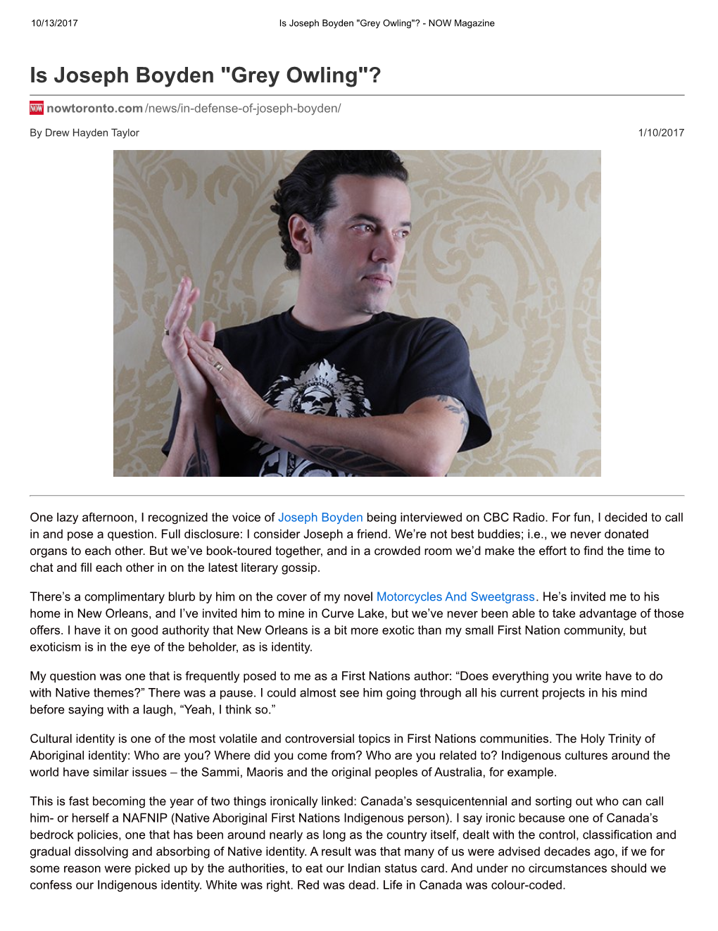 Is Joseph Boyden "Grey Owling"? - NOW Magazine