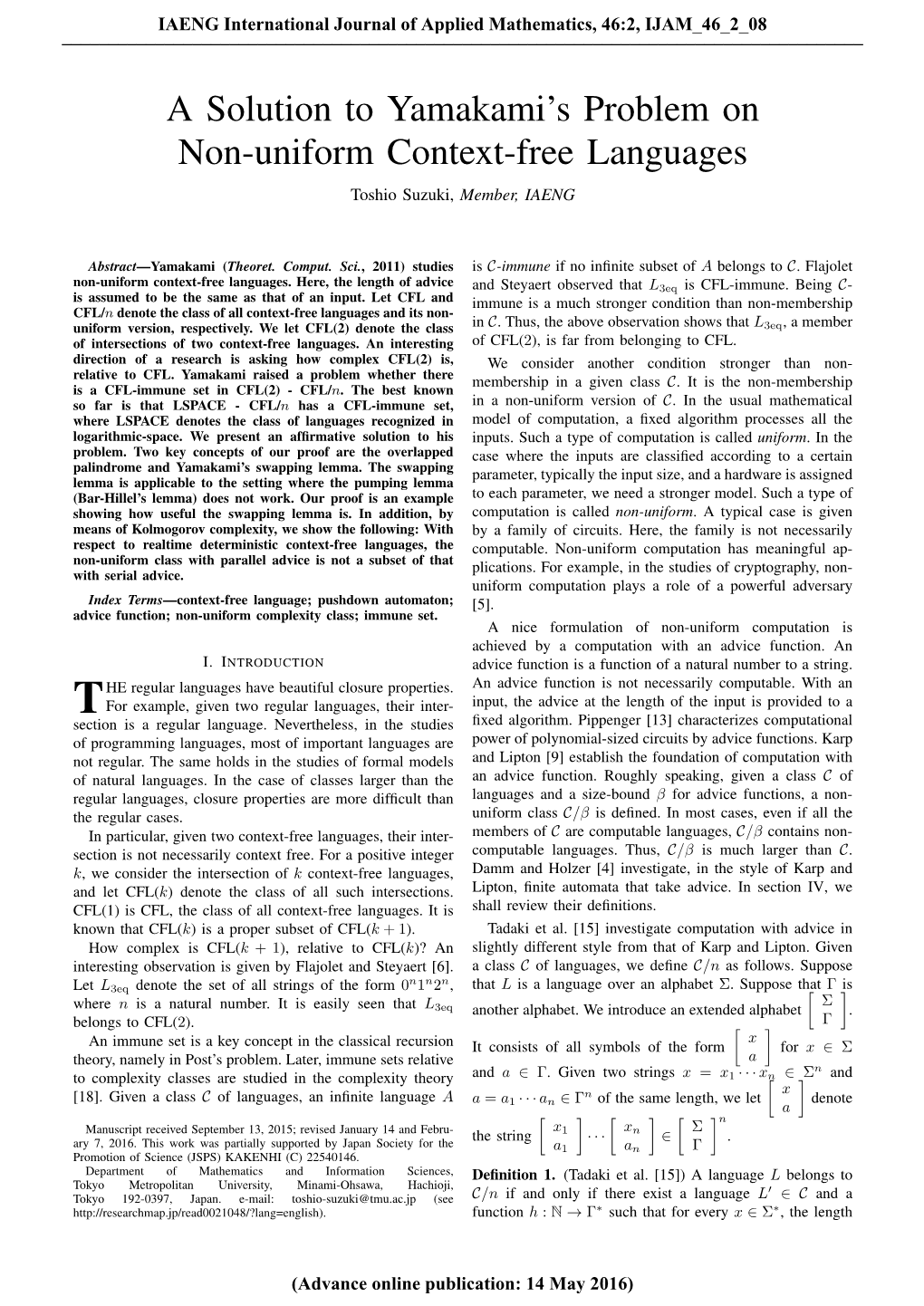 A Solution to Yamakami's Problem on Non-Uniform Context-Free Languages