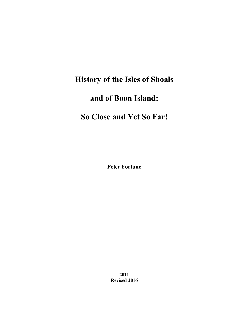 History of the Isles of Shoals and of Boon Island