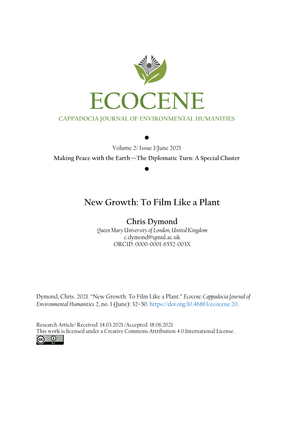 Ecocene: Cappadocia Journal of Environmental Humanities 2, No