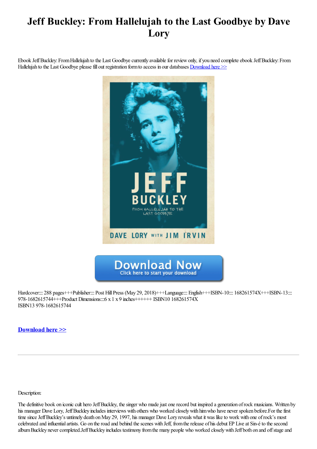 Jeff Buckley: from Hallelujah to the Last Goodbye by Dave Lory