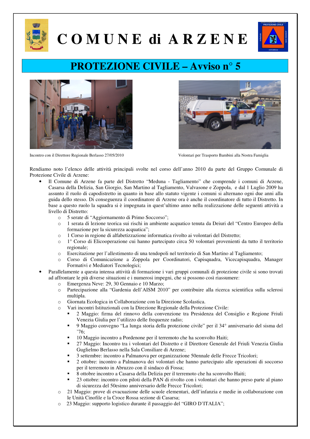 PROTEZIONE CIVILE – Avviso N° 5