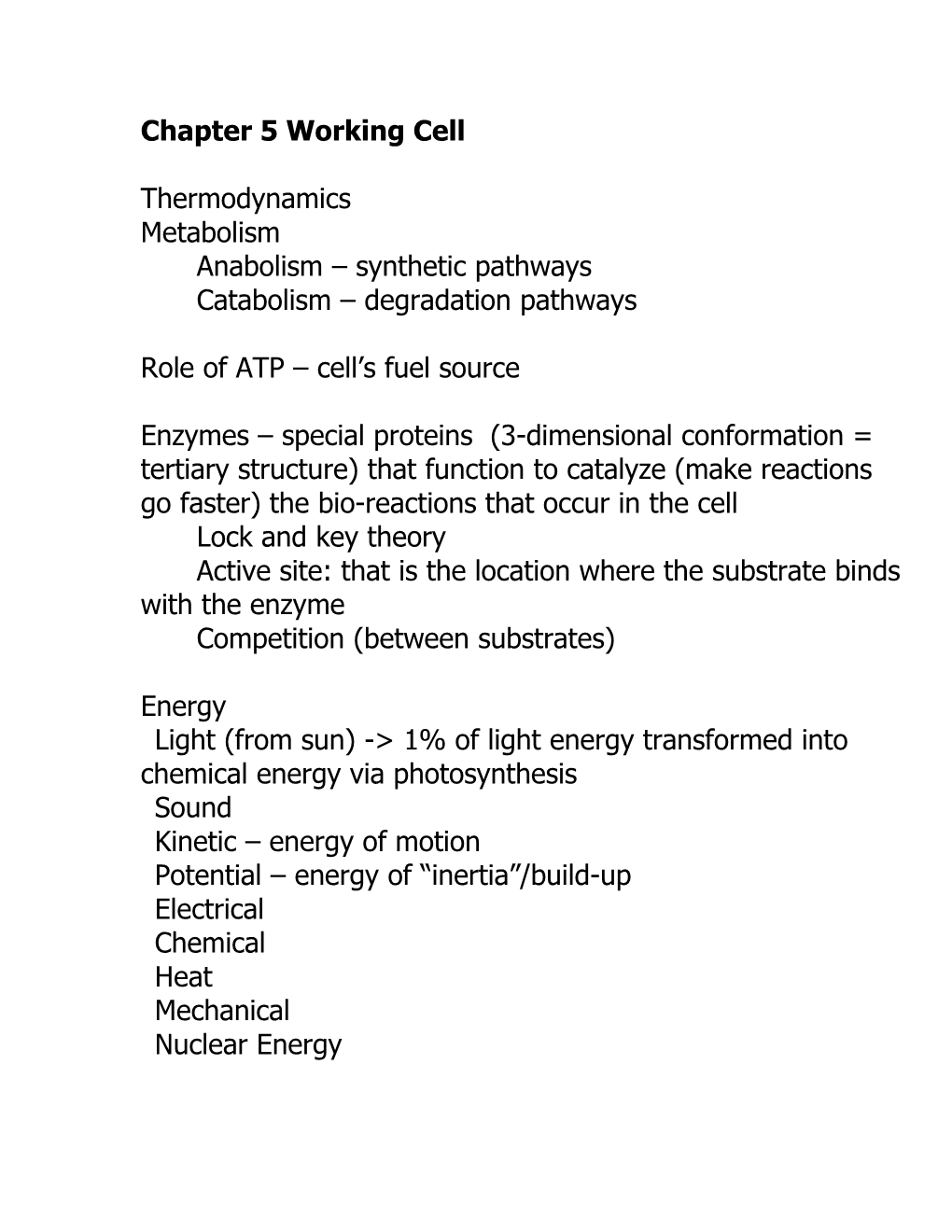 Chapter 5 the Working Cell