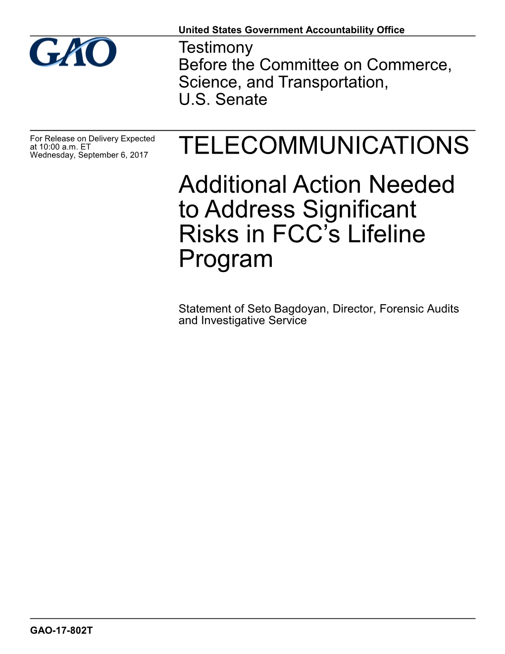 Additional Action Needed to Address Significant Risks in FCC’S Lifeline Program