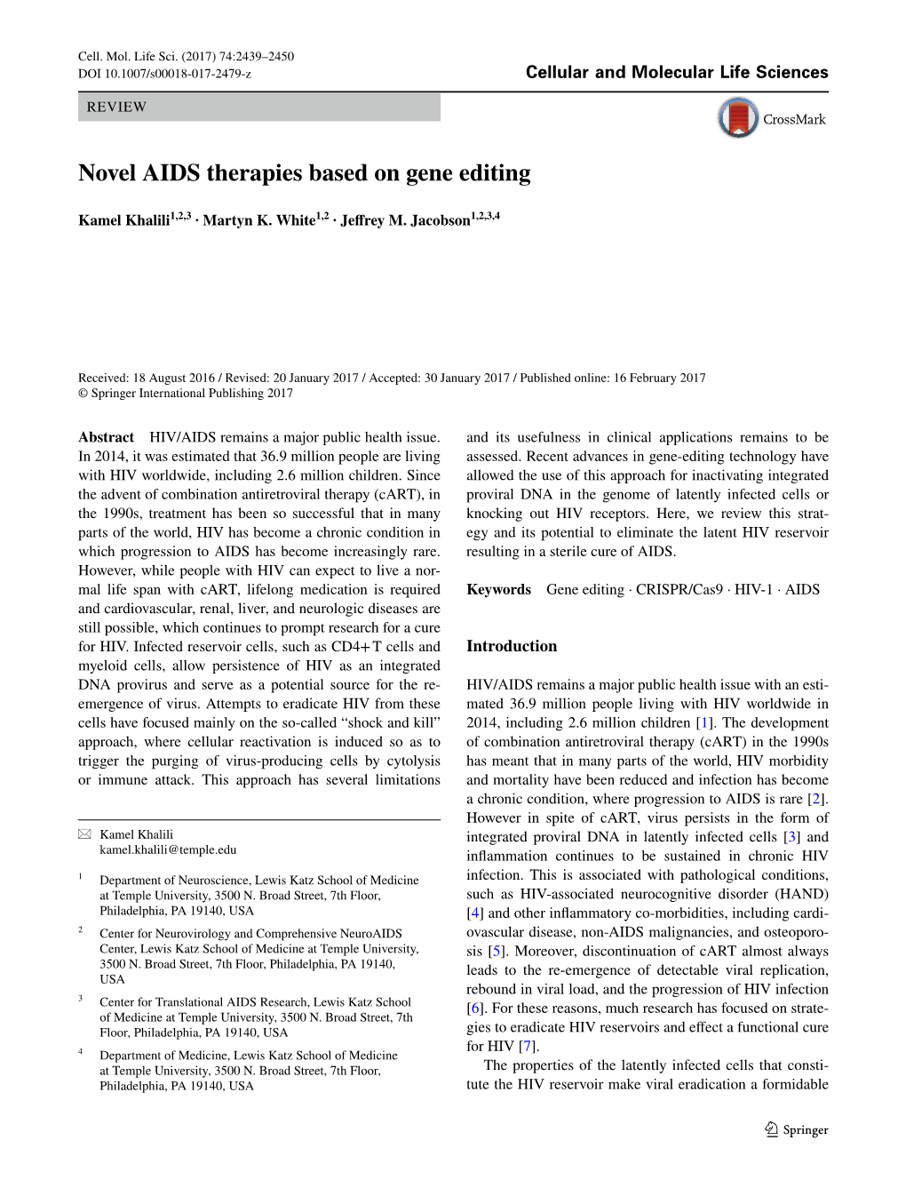 Novel AIDS Therapies Based on Gene Editing