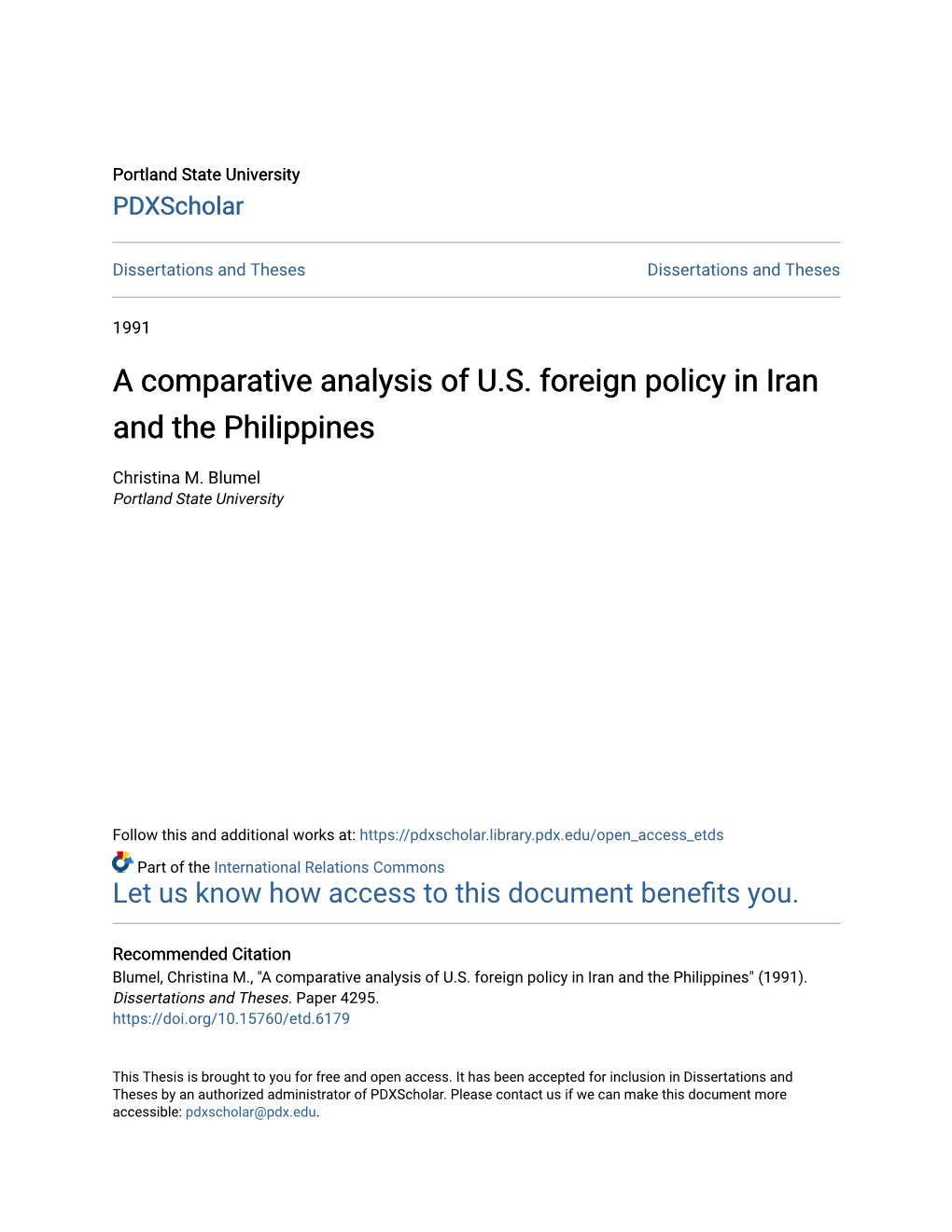 A Comparative Analysis of U.S. Foreign Policy in Iran and the Philippines