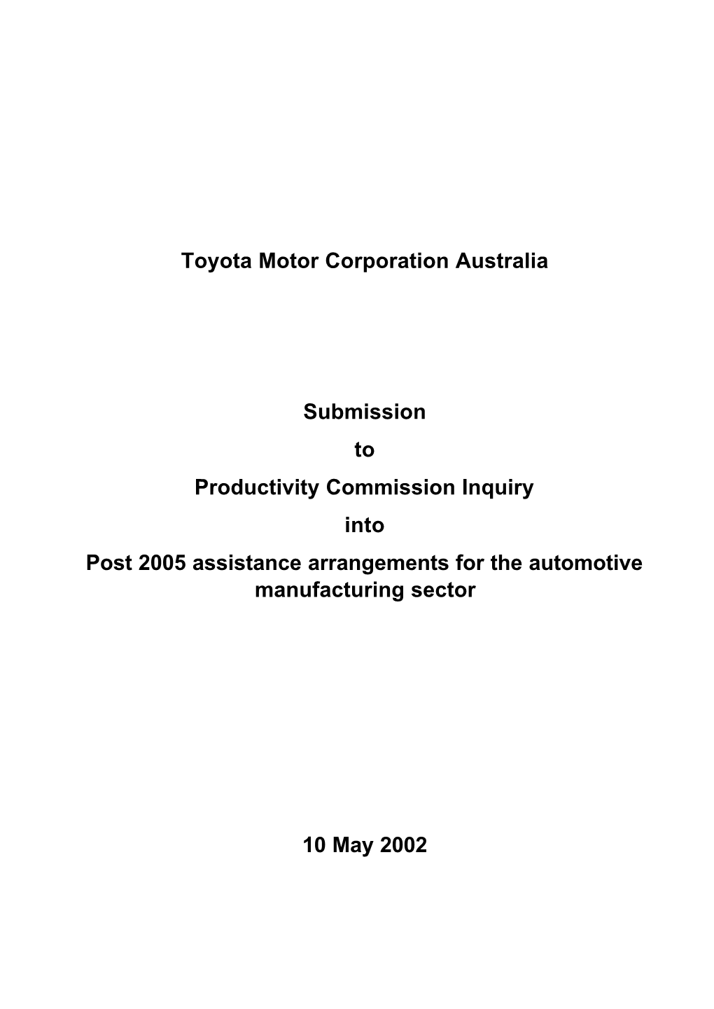 Toyota Motor Corporation Australia Submission to Productivity