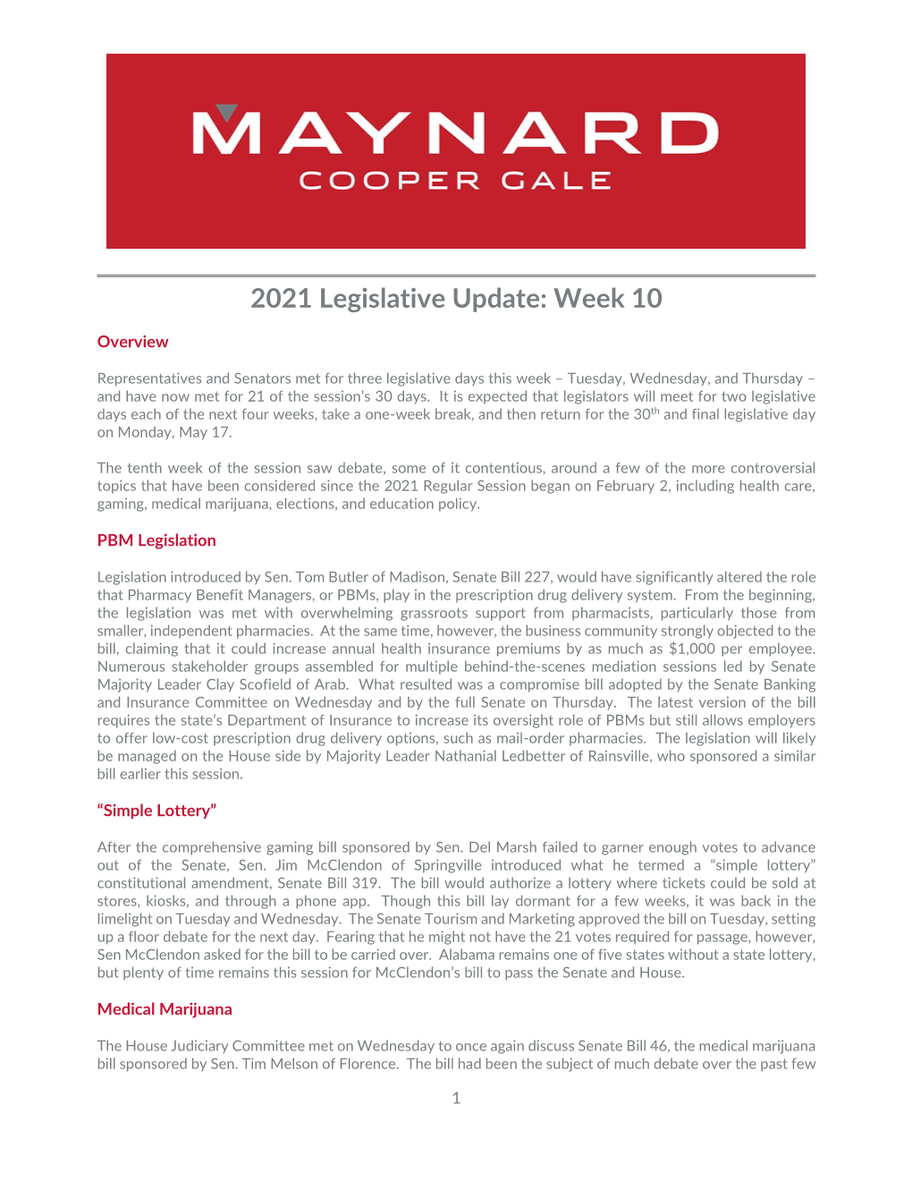 2021 Legislative Update Week 10