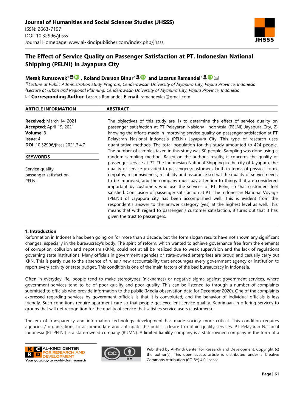 The Effect of Service Quality on Passenger Satisfaction at PT