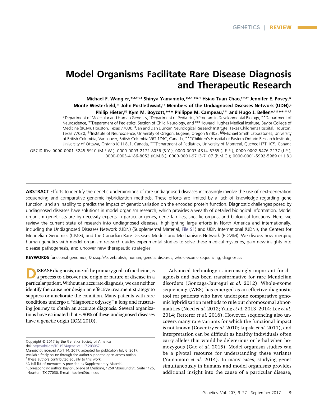 Model Organisms Facilitate Rare Disease Diagnosis and Therapeutic Research