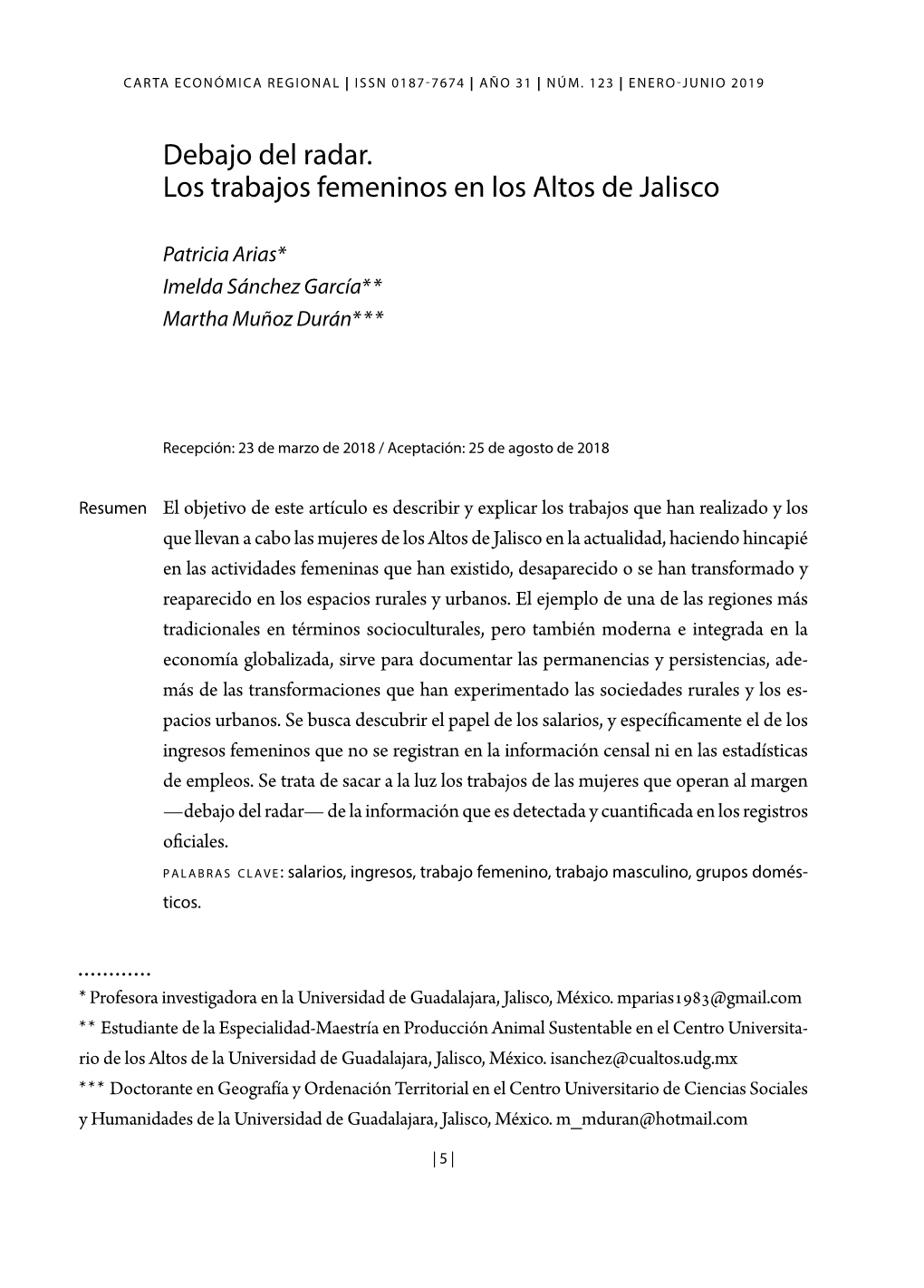 Debajo Del Radar. Los Trabajos Femeninos En Los Altos De Jalisco