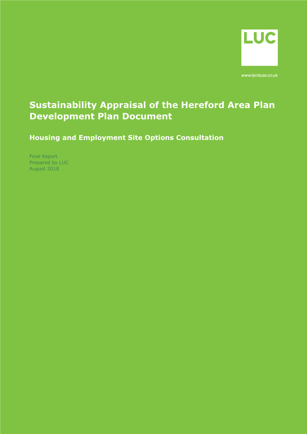 Sustainability Appraisal of the Hereford Area Plan Development Plan Document