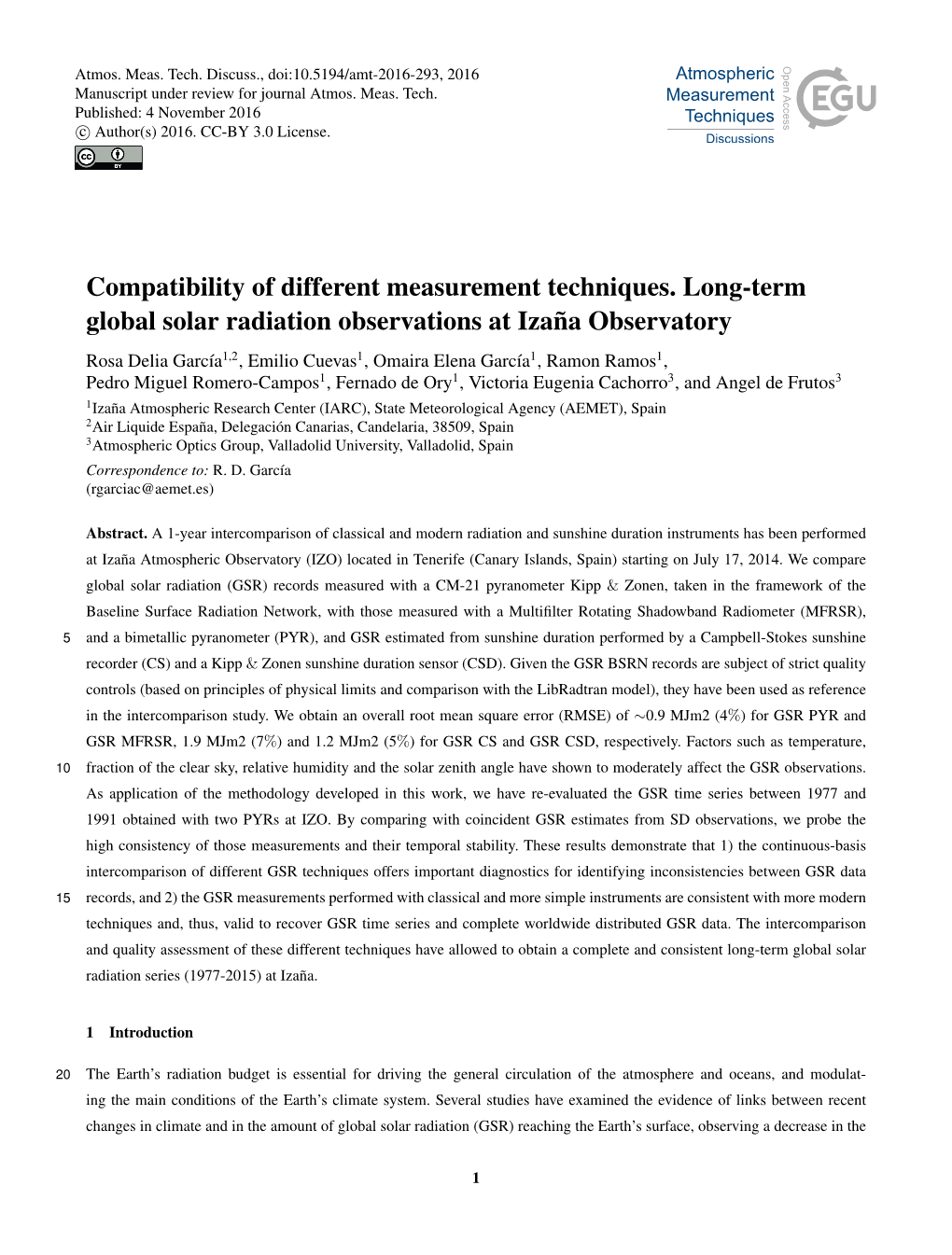 Compatibility of Different Measurement Techniques. Long-Term Global Solar
