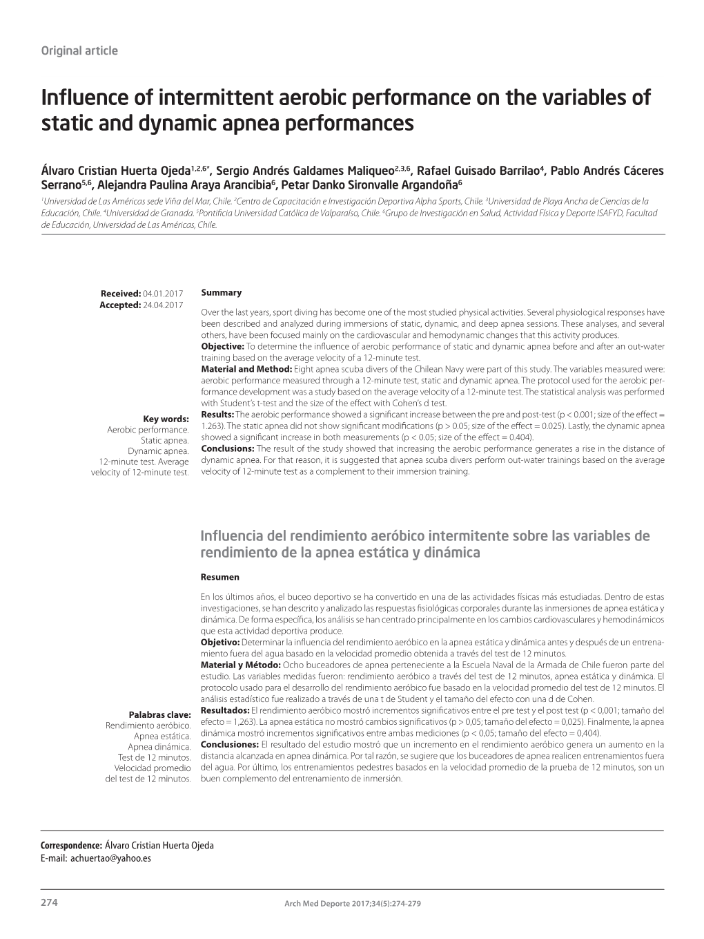 Influence of Intermittent Aerobic Performance on the Variables of Static and Dynamic Apnea Performances