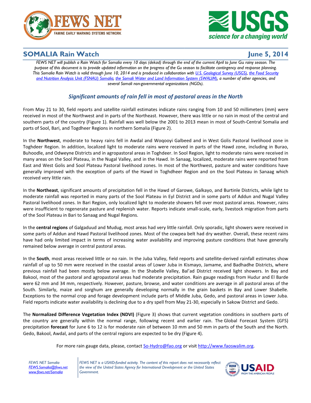 Somalia Rain Watch, June 5, 2014