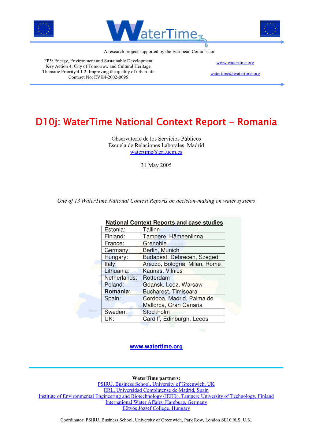 D10j: Watertim E National Context Report - Rom Ania