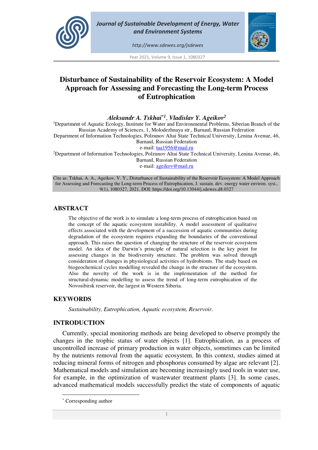 Disturbance of Sustainability of the Reservoir Ecosystem: a Model Approach for Assessing and Forecasting the Long-Term Process of Eutrophication