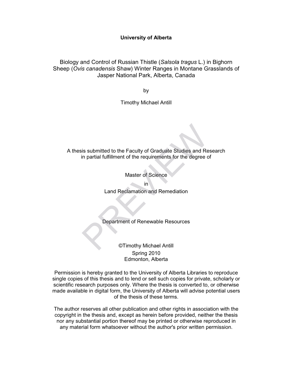 Biology and Control of Russian Thistle (Salsola Tragus L.) in Bighorn