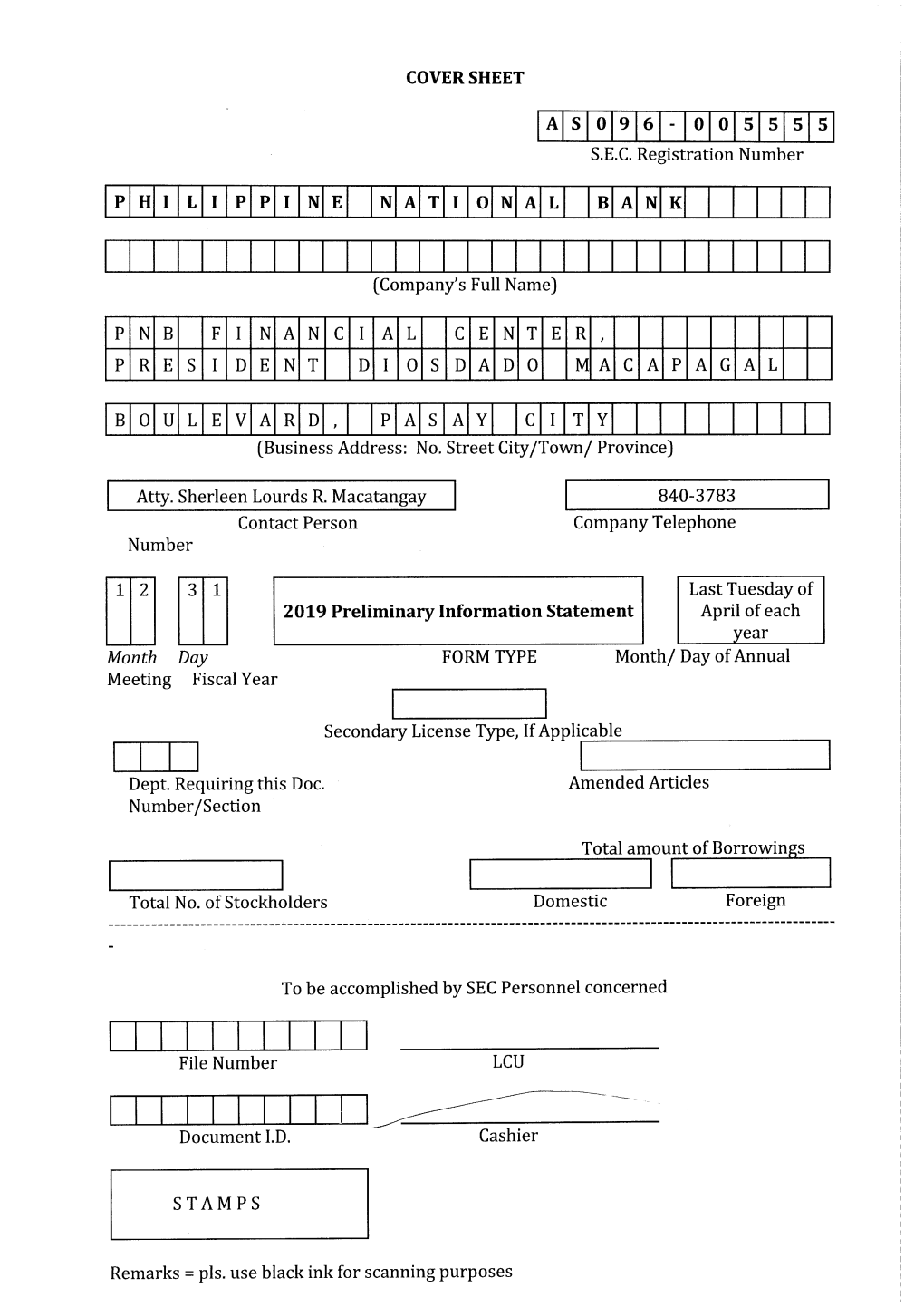 Preliminary Information Statement Pursuant to Section 20 of the Securities Regulation Code