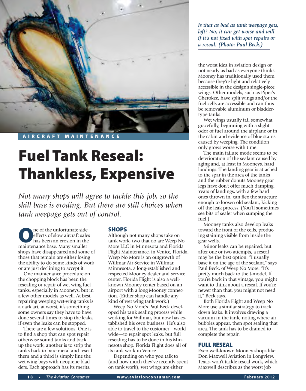 Fuel Tank Reseal: Aging And, at Least in Mooneys, Hard Landings