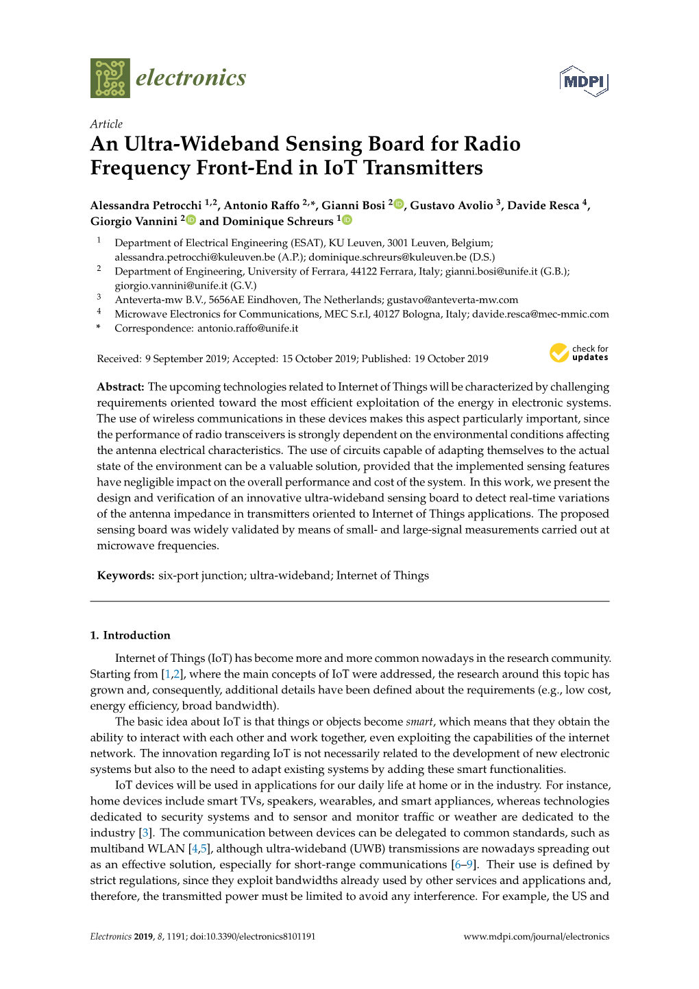 An Ultra-Wideband Sensing Board for Radio Frequency Front-End in Iot Transmitters