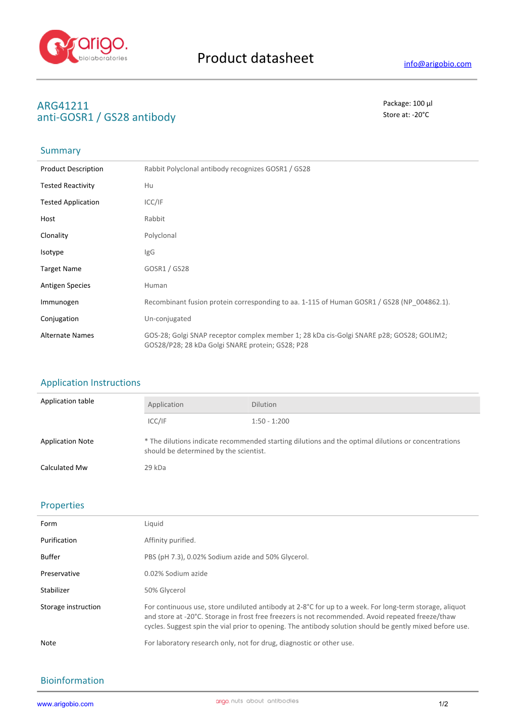 Anti-GOSR1 / GS28 Antibody (ARG41211)