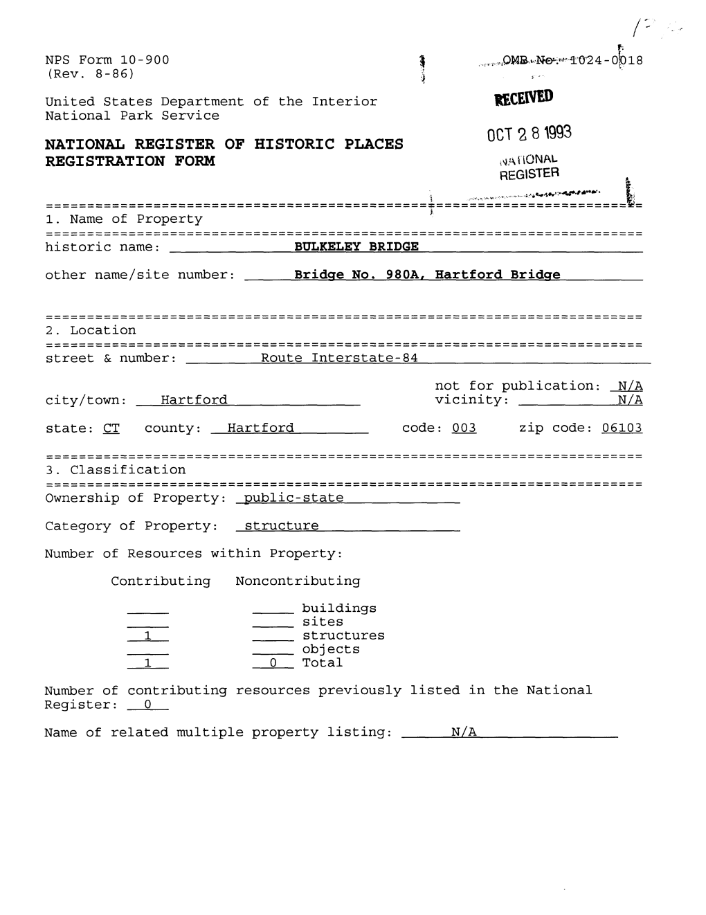 Oct 2 8 1993 National Register of Historic Places Registration Form Register