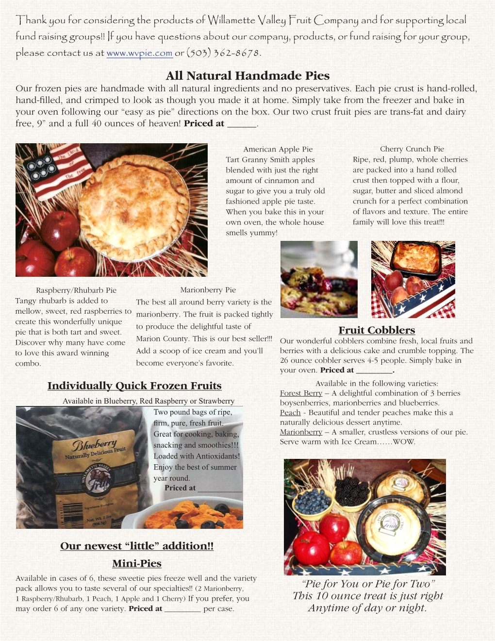 Natural Handmade Pies Our Frozen Pies Are Handmade with All Natural Ingredients and No Preservatives