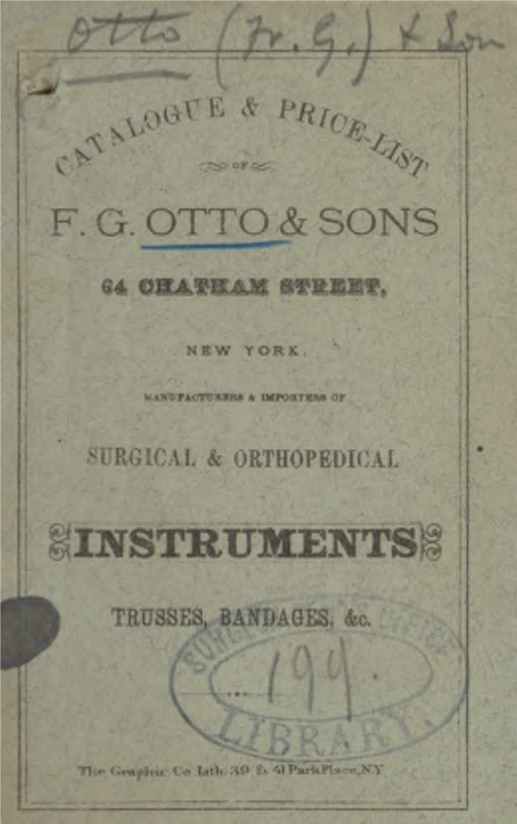 Catalogue and Price-List of F.G. Otto & Sons