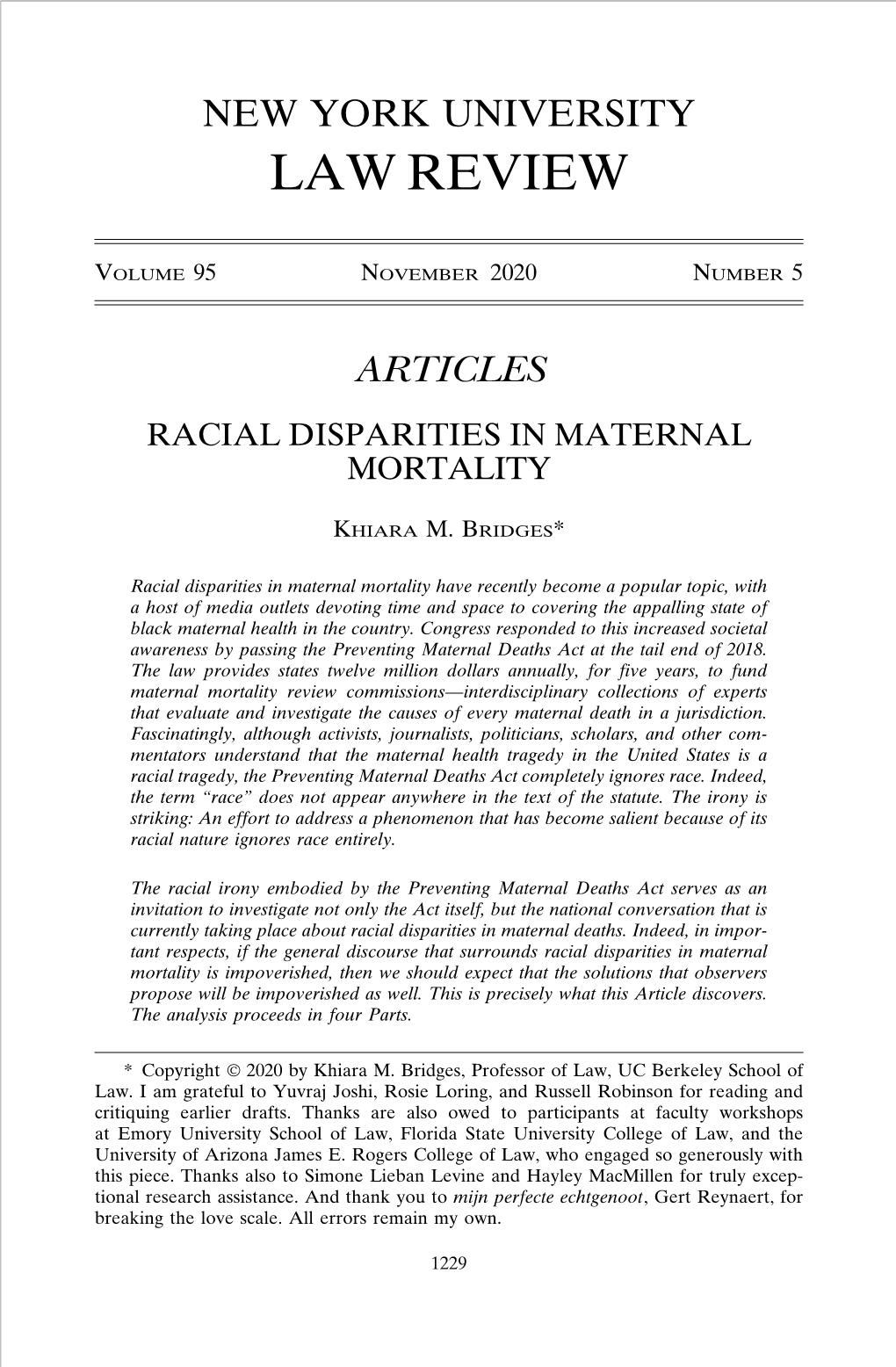 Racial Disparities in Maternal Mortality