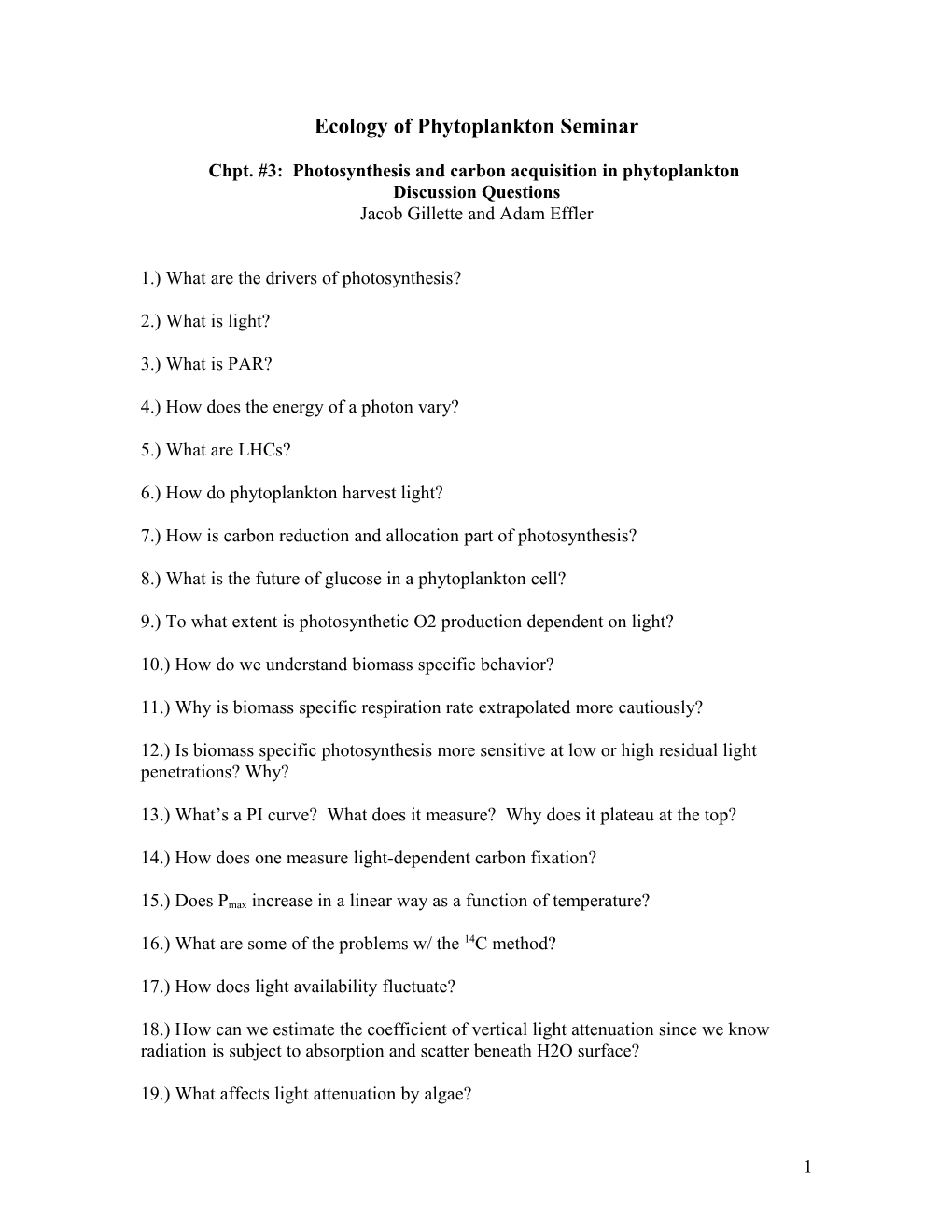 Phytoplankton Seminar Discussion Questions