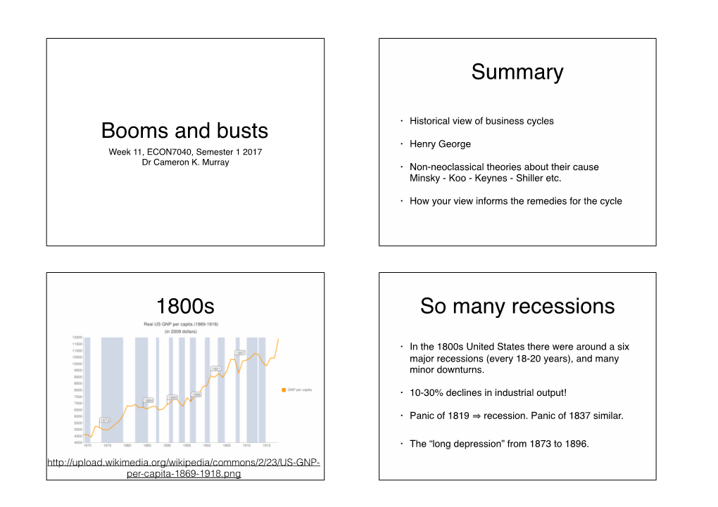 Booms and Busts Summary 1800S So Many Recessions