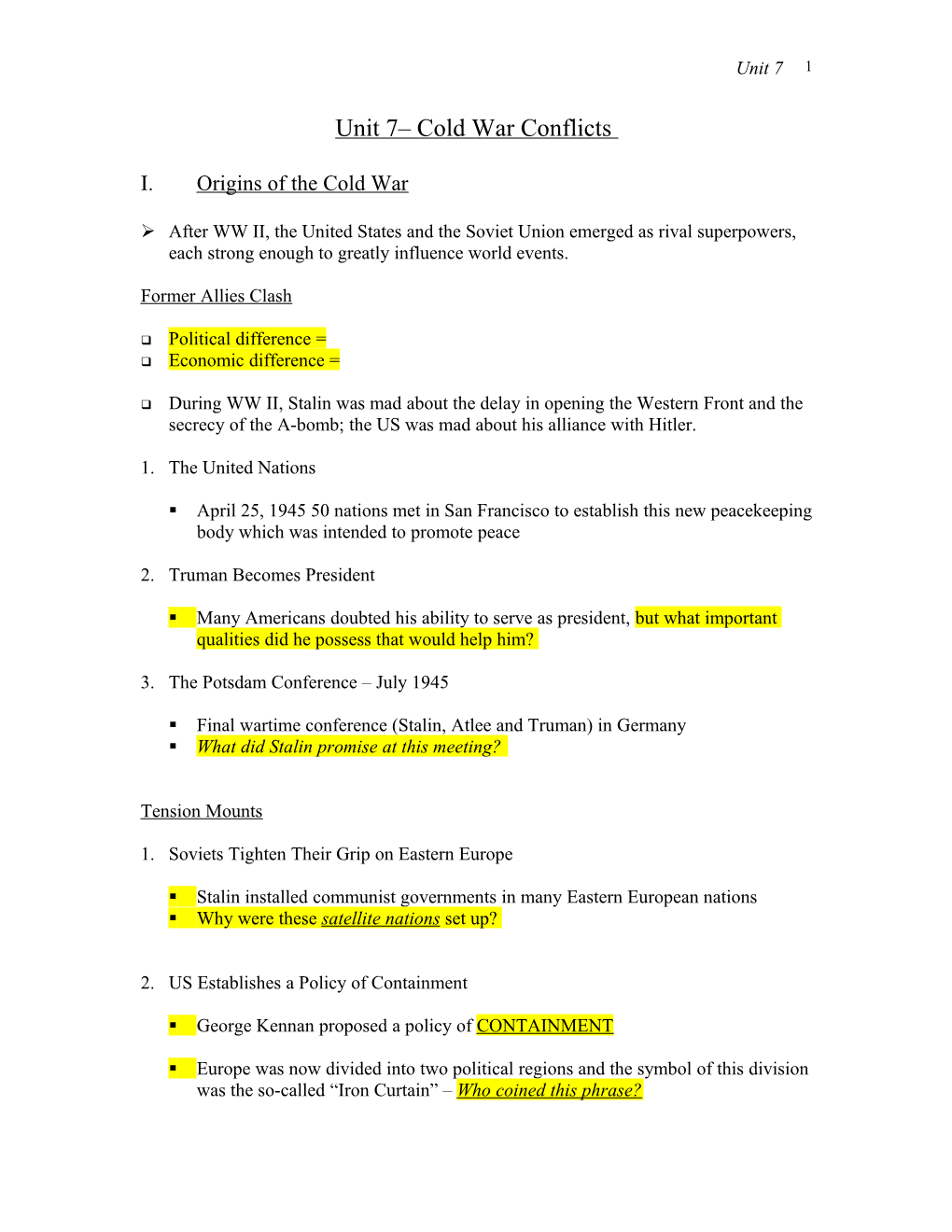 Unit 8 Cold War Conflicts (Ch