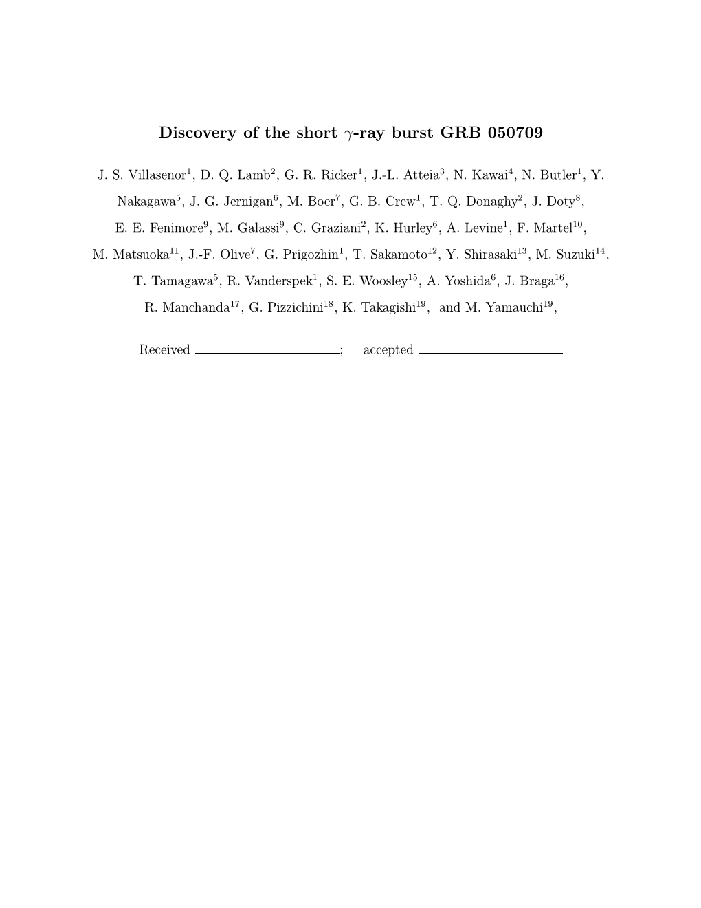 Discovery of the Short Γ-Ray Burst GRB 050709