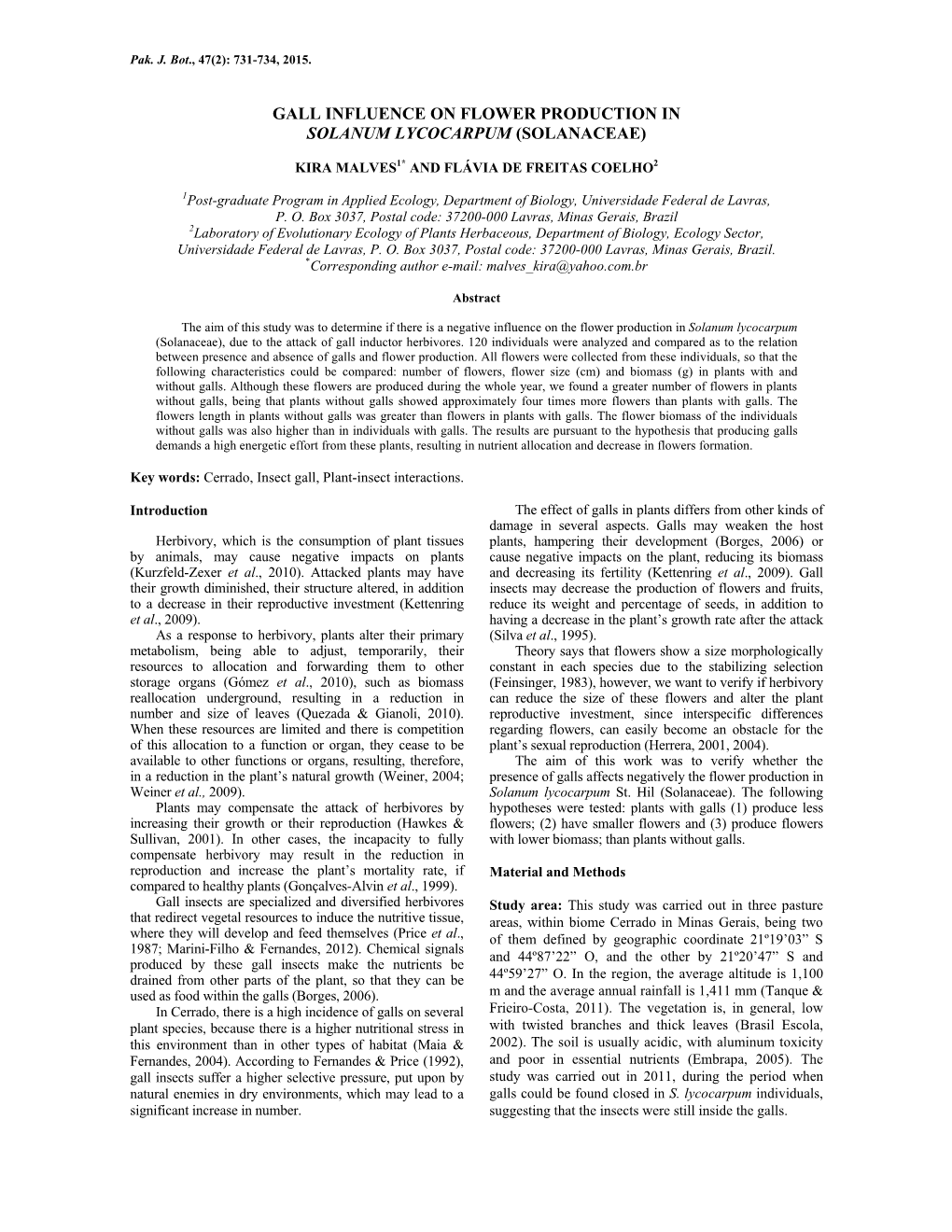 Gall Influence on Flower Production in Solanum Lycocarpum (Solanaceae)