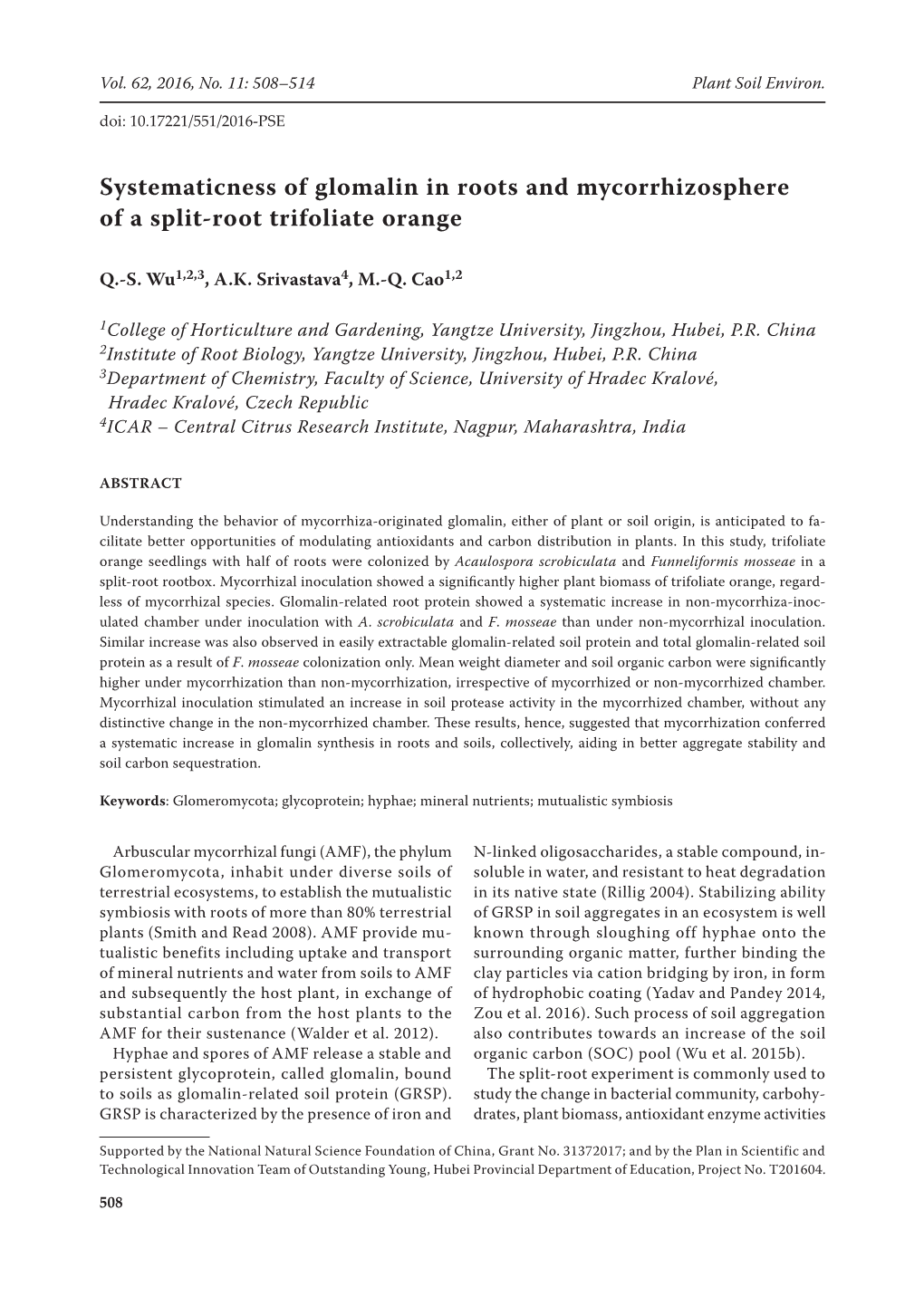 Systematicness of Glomalin in Roots and Mycorrhizosphere of a Split-Root Trifoliate Orange