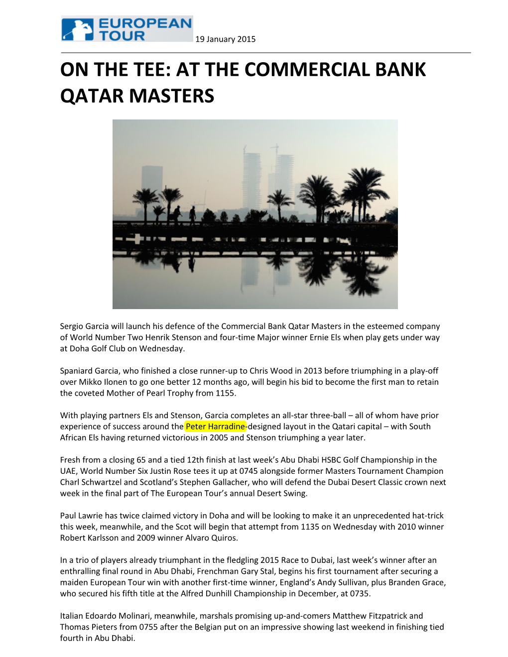 On the Tee: at the Commercial Bank Qatar Masters