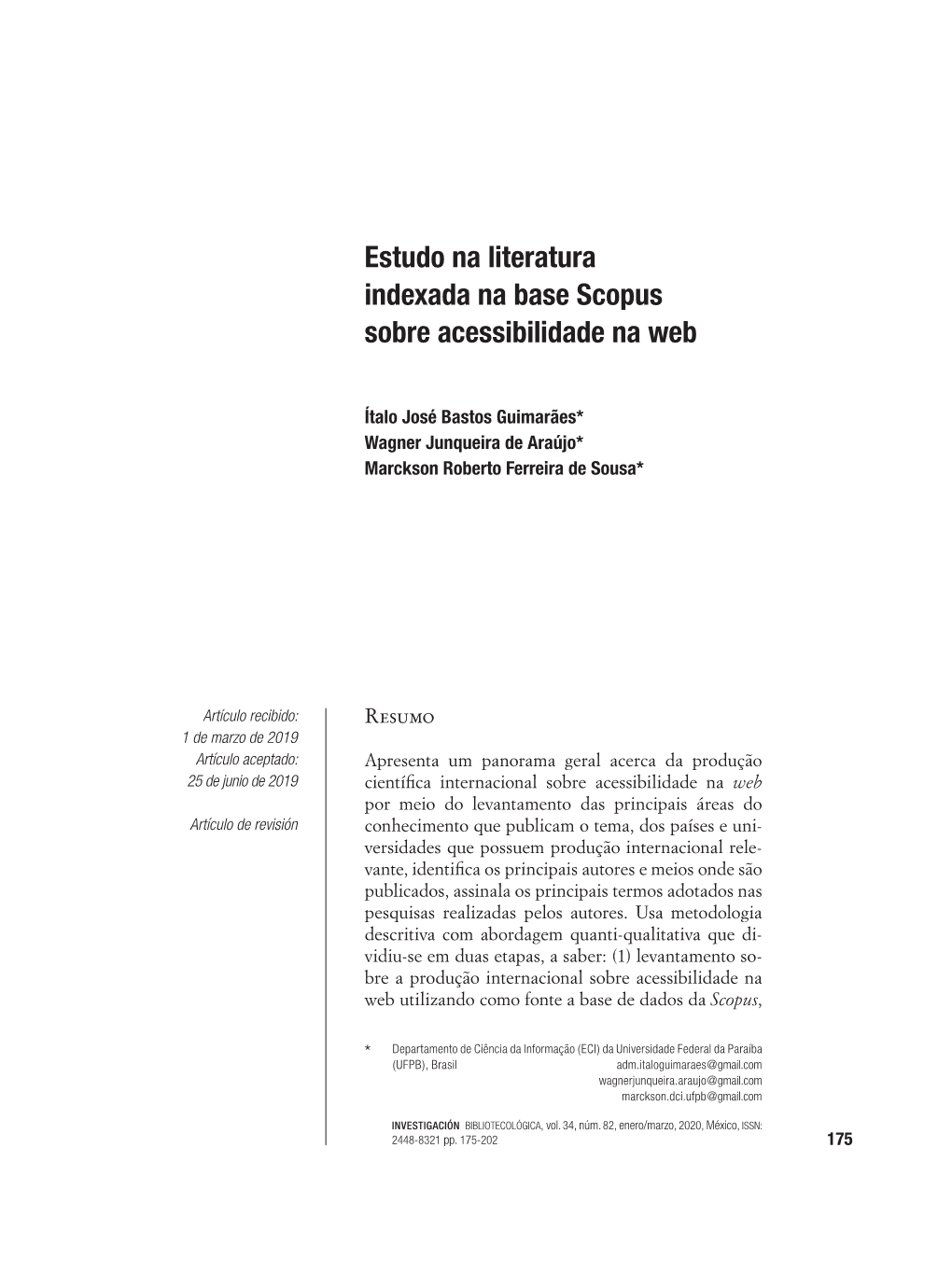 Estudo Na Literatura Indexada Na Base Scopus Sobre Acessibilidade Na Web