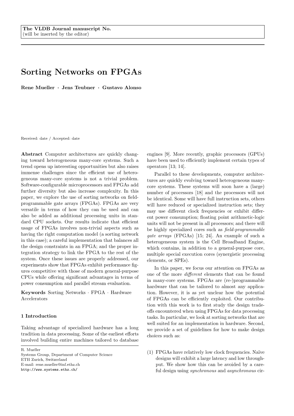 Sorting Networks on Fpgas