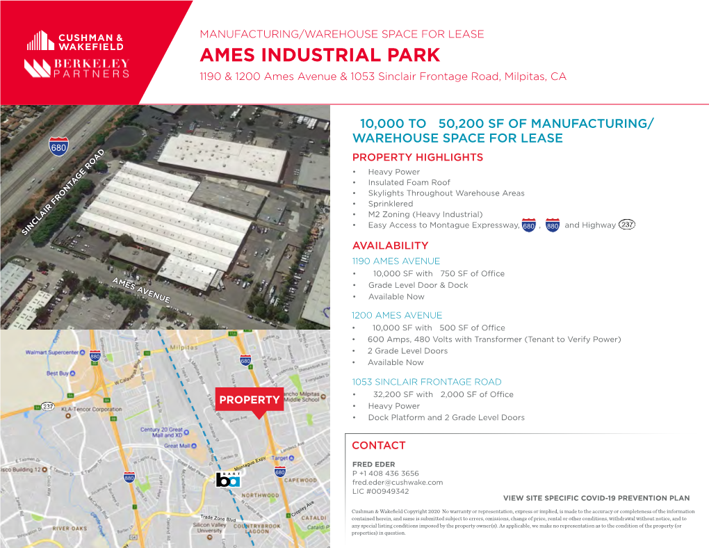 AMES INDUSTRIAL PARK 1190 & 1200 Ames Avenue & 1053 Sinclair Frontage Road, Milpitas, CA