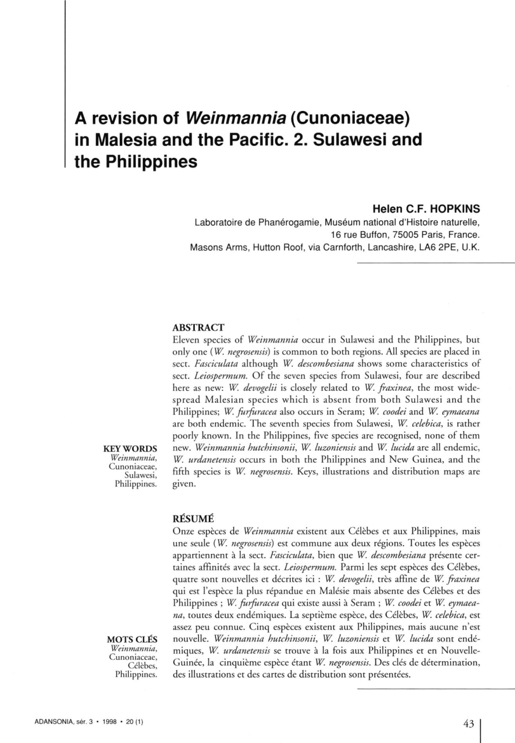 A Revision of Weinmannia (Cunoniaceae) in Malesia and the Pacific